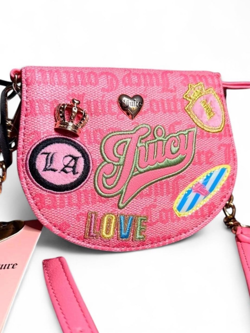 Juicy Couture Run the World Mini Crossbody Bag Pink Logo Chain NWT